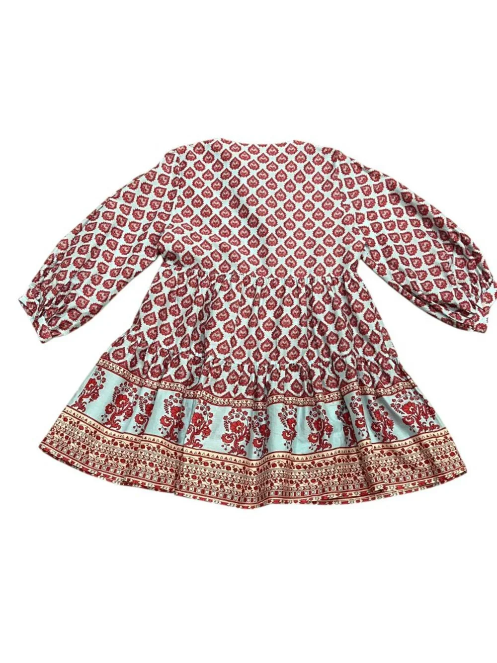 Zara Printed Block Pattern Boho Mini Dress, Blue, Red,
